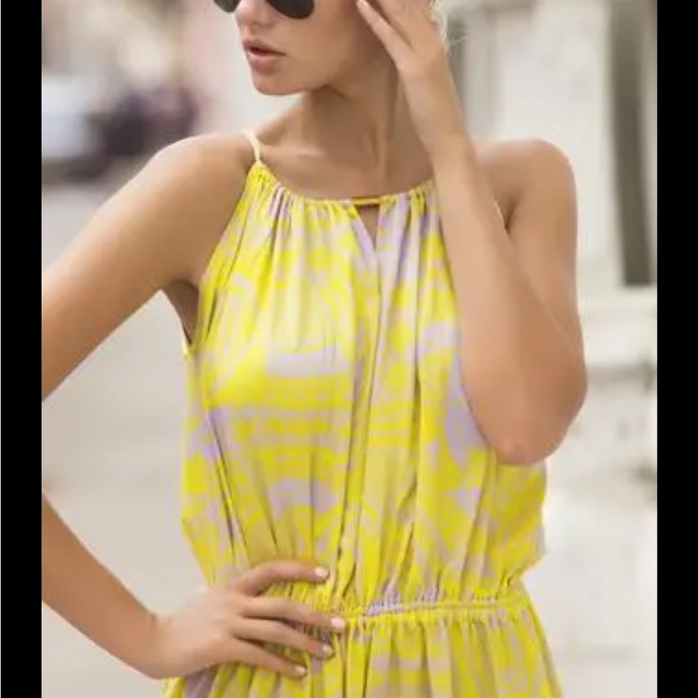 Spotlight By Warehouse All Silk Vibrant Yellow and Beige Striped Halter Dress 10